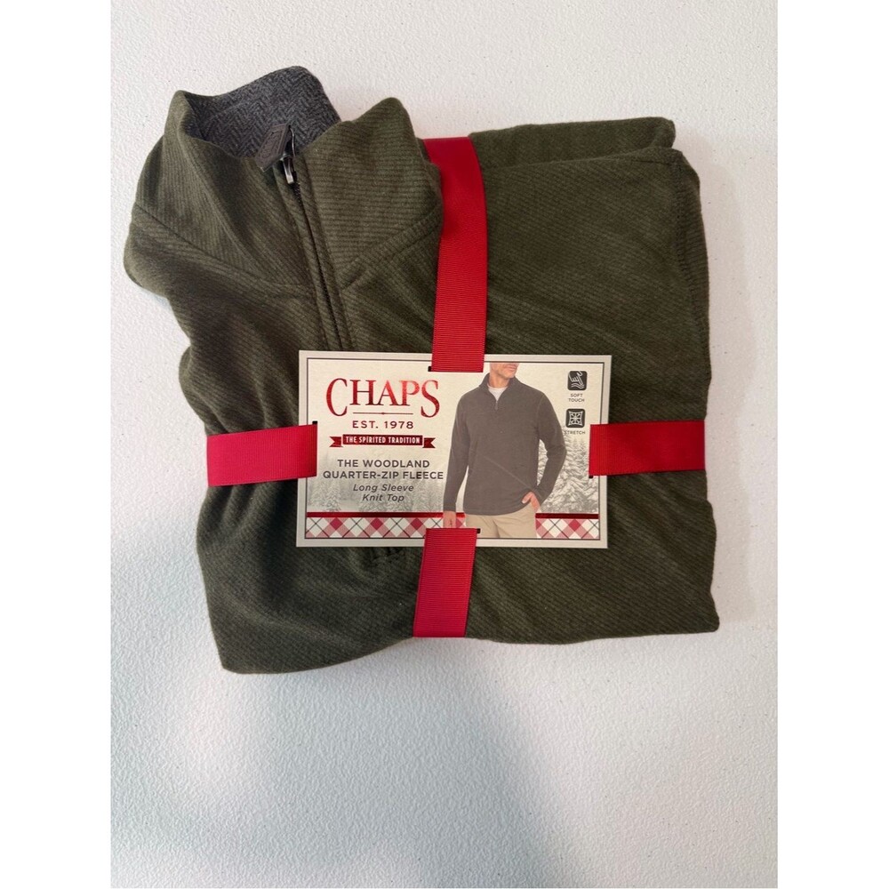 Chaps Woodland Quarter-Zip Fleece Sweater - Olive Green